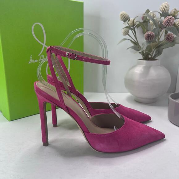 Sam Edelman Avril Suede Ankle Strap Stiletto Heeled Sandals Dahlia Pink Women 8M - Picture 3 of 10